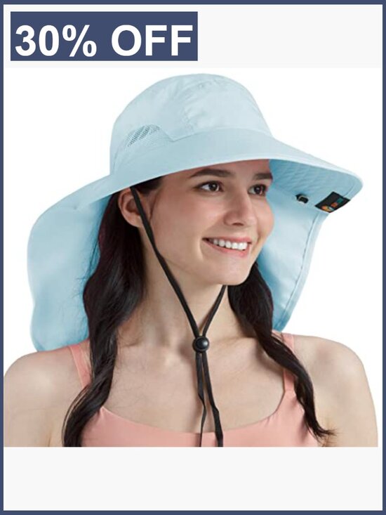 UPF 50+ Wide Brim Sun Hat with Neck Flap, Breathable Lightweight Packable for